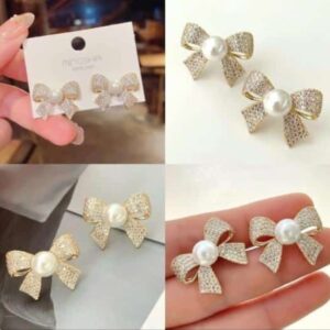 Cute bow pearl studs